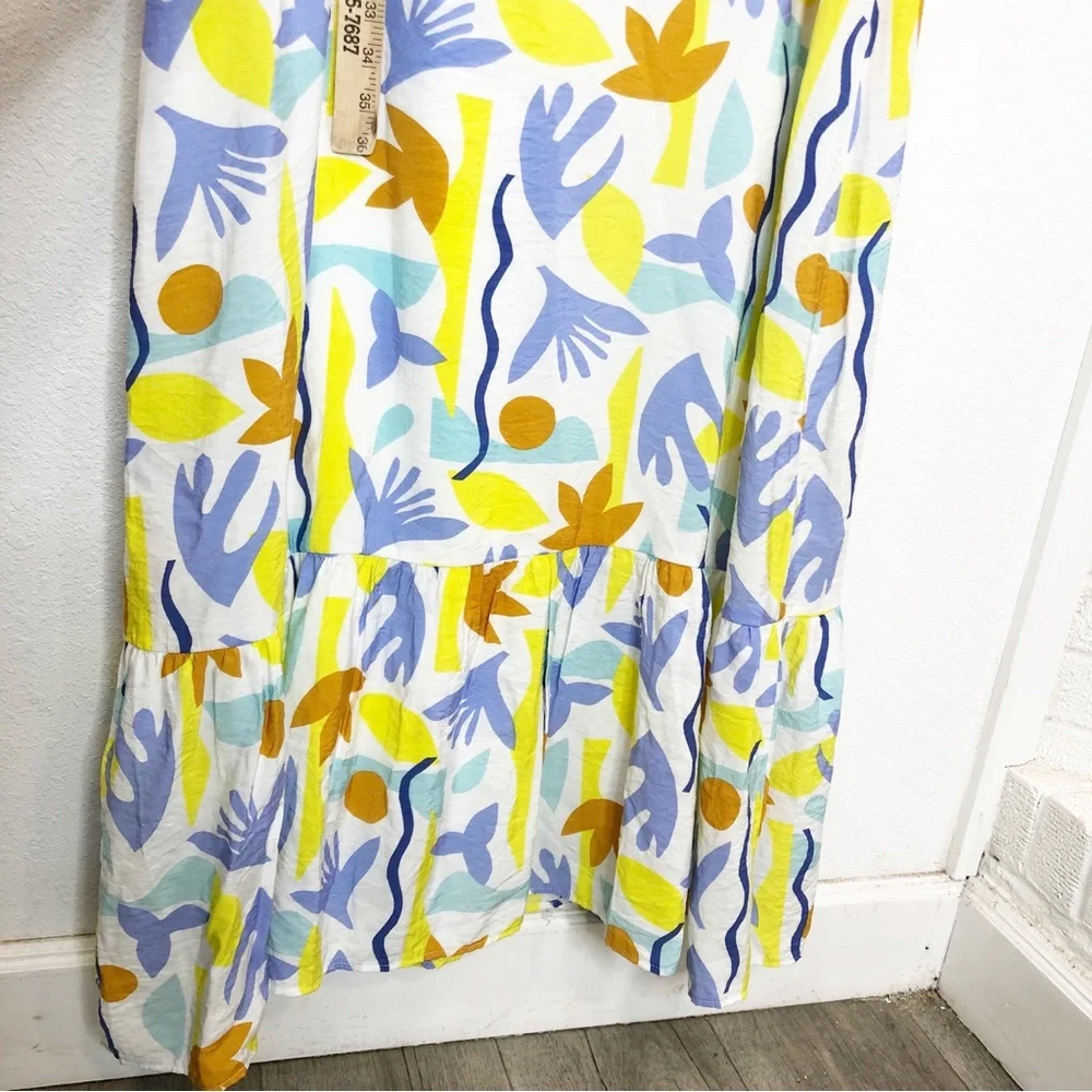 Molly Bracken Printed Maxi Dress V-Neck Ruffle White Size Medium Lili Sidonio - Picture 6 of 15